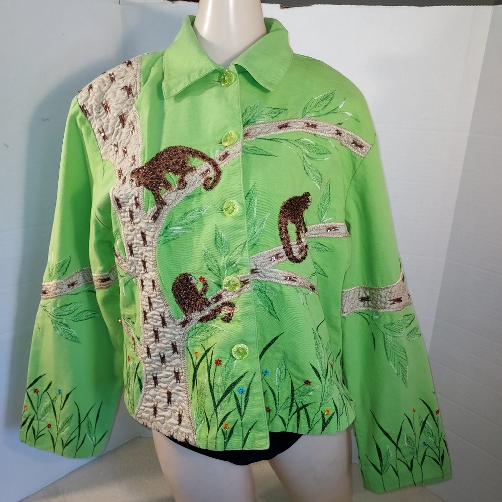 Anage Vintage Monkeys in Tree Lime Green Jacket size L